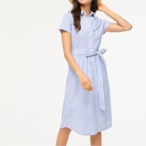 Blue striped short-sleeve shirt dress from J. Crew Factory. Super cute and easy!